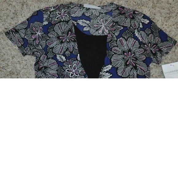 Womens Blouse Tank Top Set Black Blue Floral Small Petite Scoop Neck Sag Harbor - Picture 3 of 9